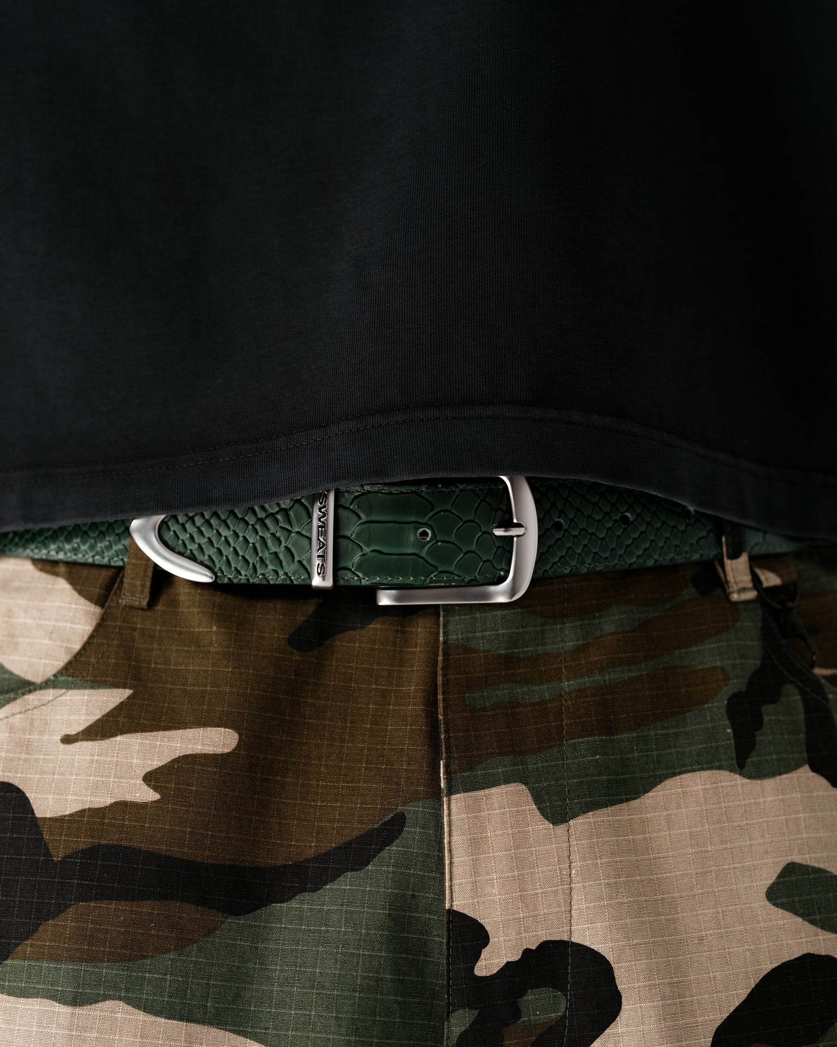 SNAKE SKIN LEATHER BELT - GREEN