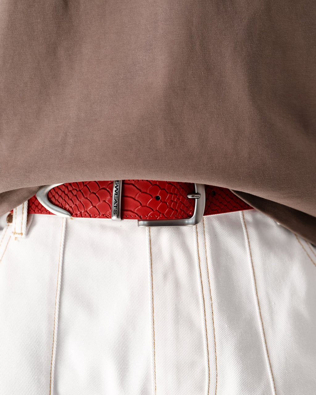 SNAKE SKIN LEATHER BELT - RED